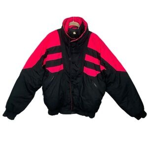 Vintage 90s Ski Jacket Women's L Black Pink Puffer Down Insulated Winter Coat